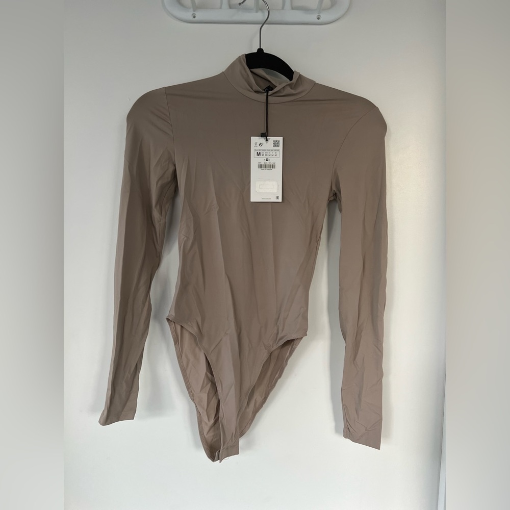 Zara nude beige bodycon bodysuit long sleeve